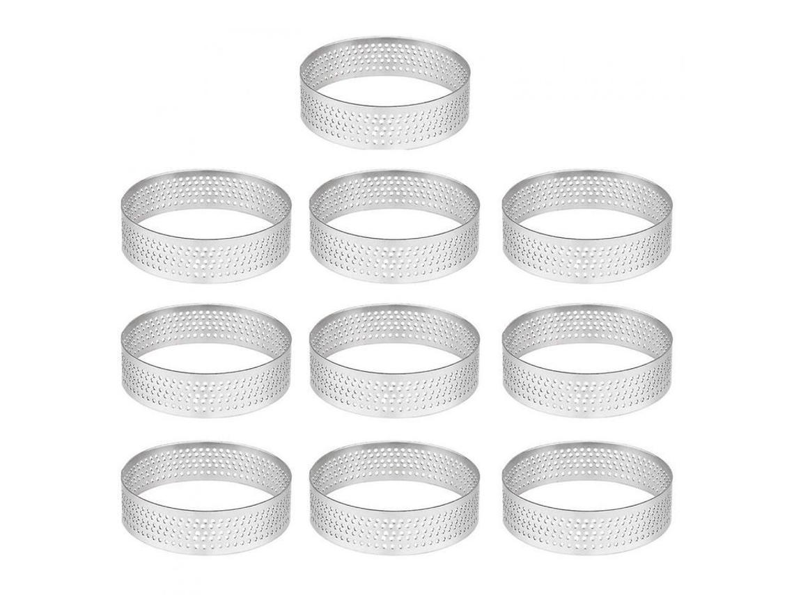 2026 10 Anéis de Torta Redondos Perforados de Aço Inoxidável de 4,5 Cm para Confeitaria e Bolos