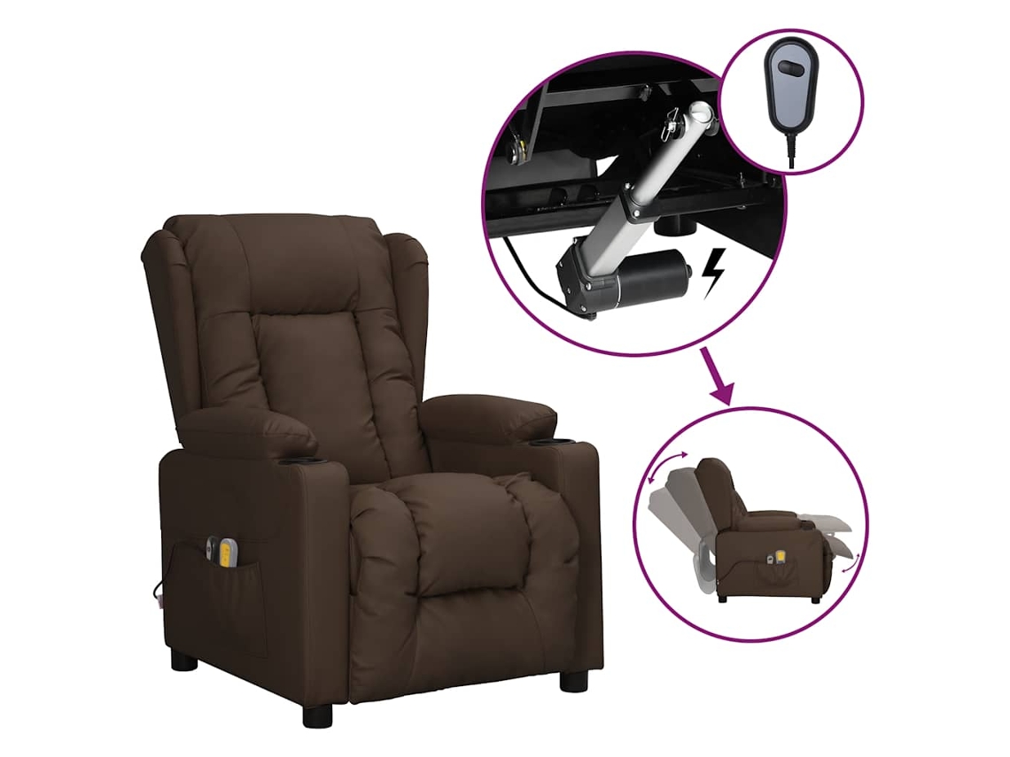Vidaxl Poltrona De Massagens Elétrica Couro Artificial Castanho