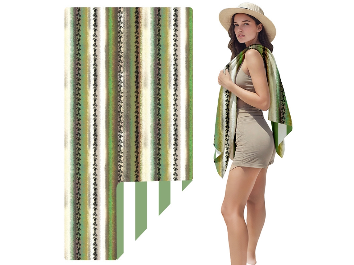 Yuysan Toalha De Praia Listrada Em Microfibra, Alta Absorção E Secagem Rápida, 160x80cm, Modelo Smy05, Cor Verde