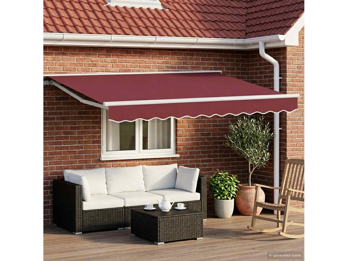Vidaxl Toldo Retrátil Elétrico Bordô E Branco 3,5 X 2,5 M