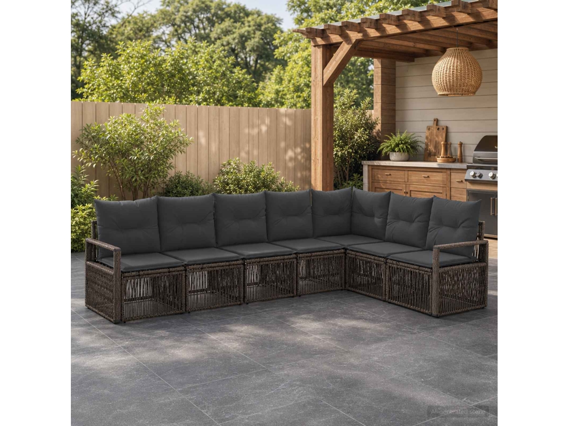 Vidaxl Conjunto De Sofá De Jardim 7 Unid. Cinzento Vime Pe