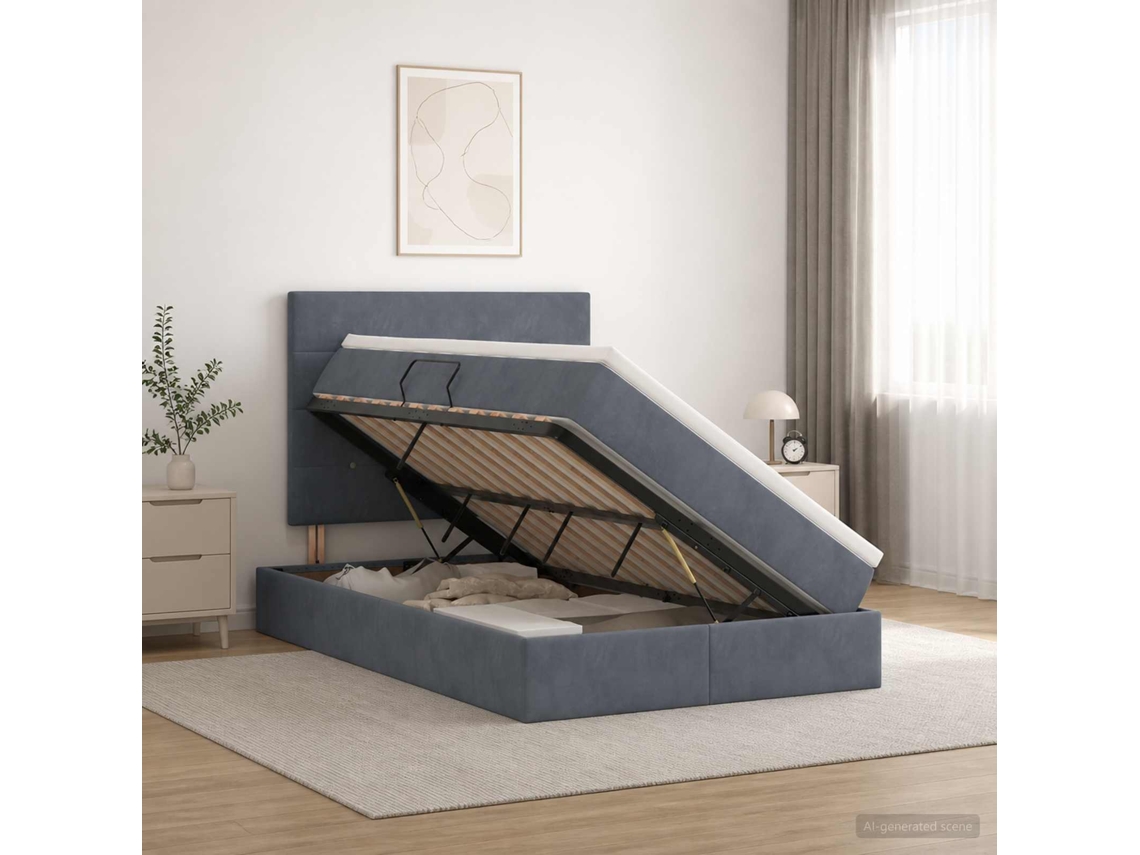 Vidaxl Cama Com Arrumação E Colchão Cinzento-escuro 120 X 200 Cm