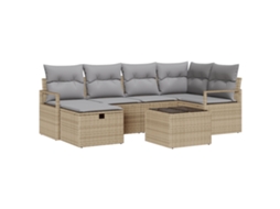 Conjunto 7 Sofá De Jardim Vidaxl Bege Vime Pe (55 X 55 X 37 Cm)