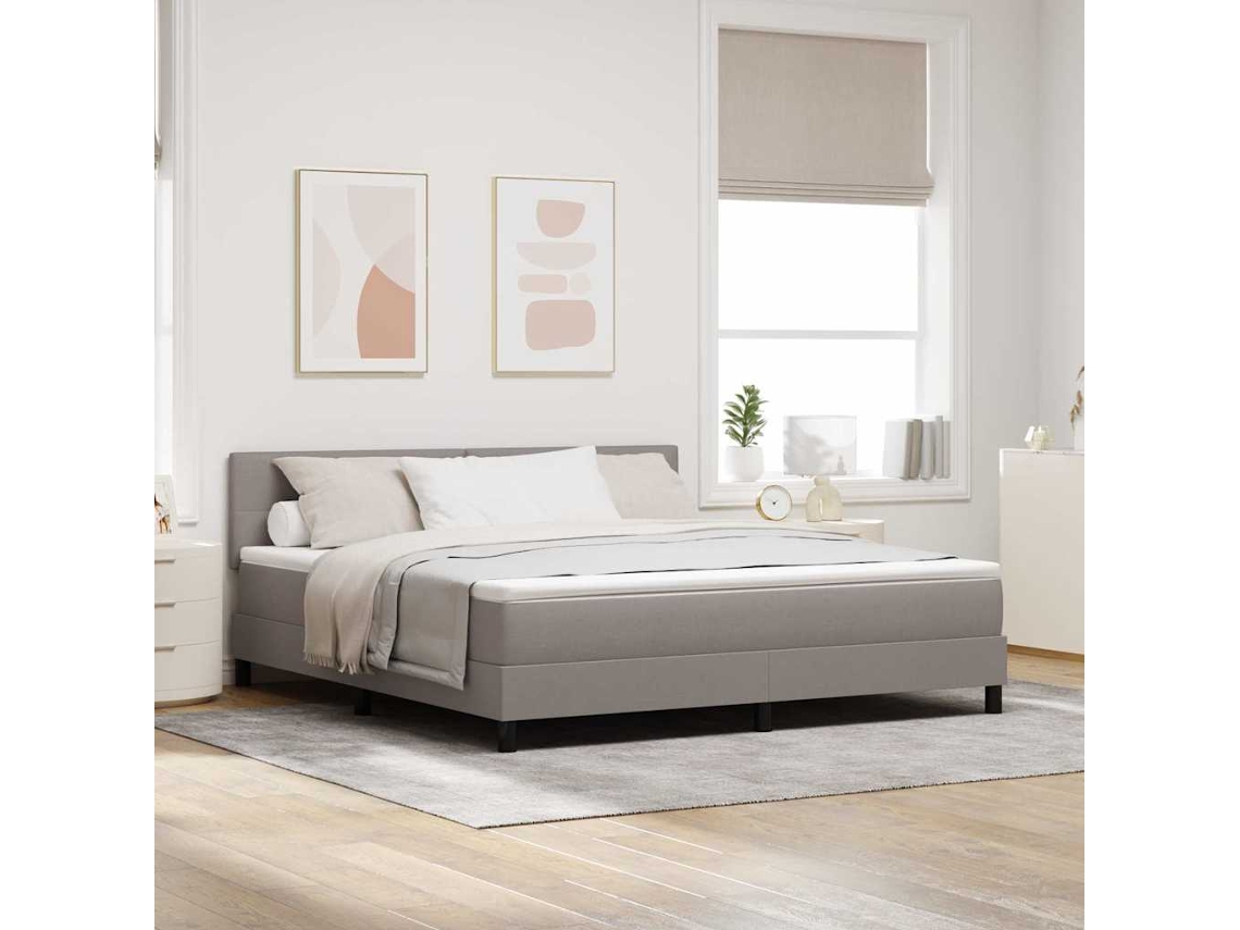 Vidaxl Cama Box Com Cabeceira Cinzento-acastanhado 180 X 200 Cm Tecido