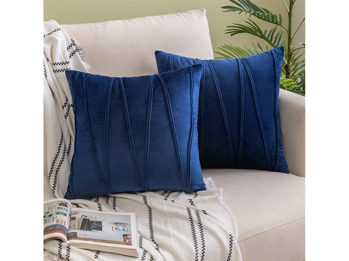 2026-funda De Almofada De Veludo Listrado Decorativa 2 Peças 45x45cm Azul Marinho Para Sofá Cama Auto Sala