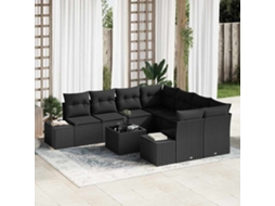 Vidaxl Conjunto de Sofá de Jardim com Almofada 9 Pcs Preto Vime Pe