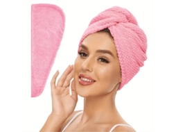 Toalha de Cabelo Feminina Absorvente e Sólida com Botões MDUG (rosa Escuro, 25 Cm X 65 Cm)