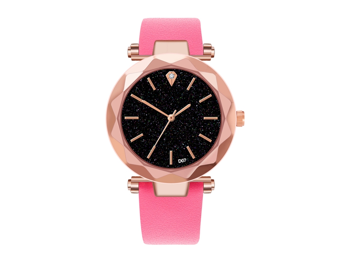 Relógio de Pulso de Quartzo com Pulseira de Pu Estilo Moderno Display Analógico Rosa Claro