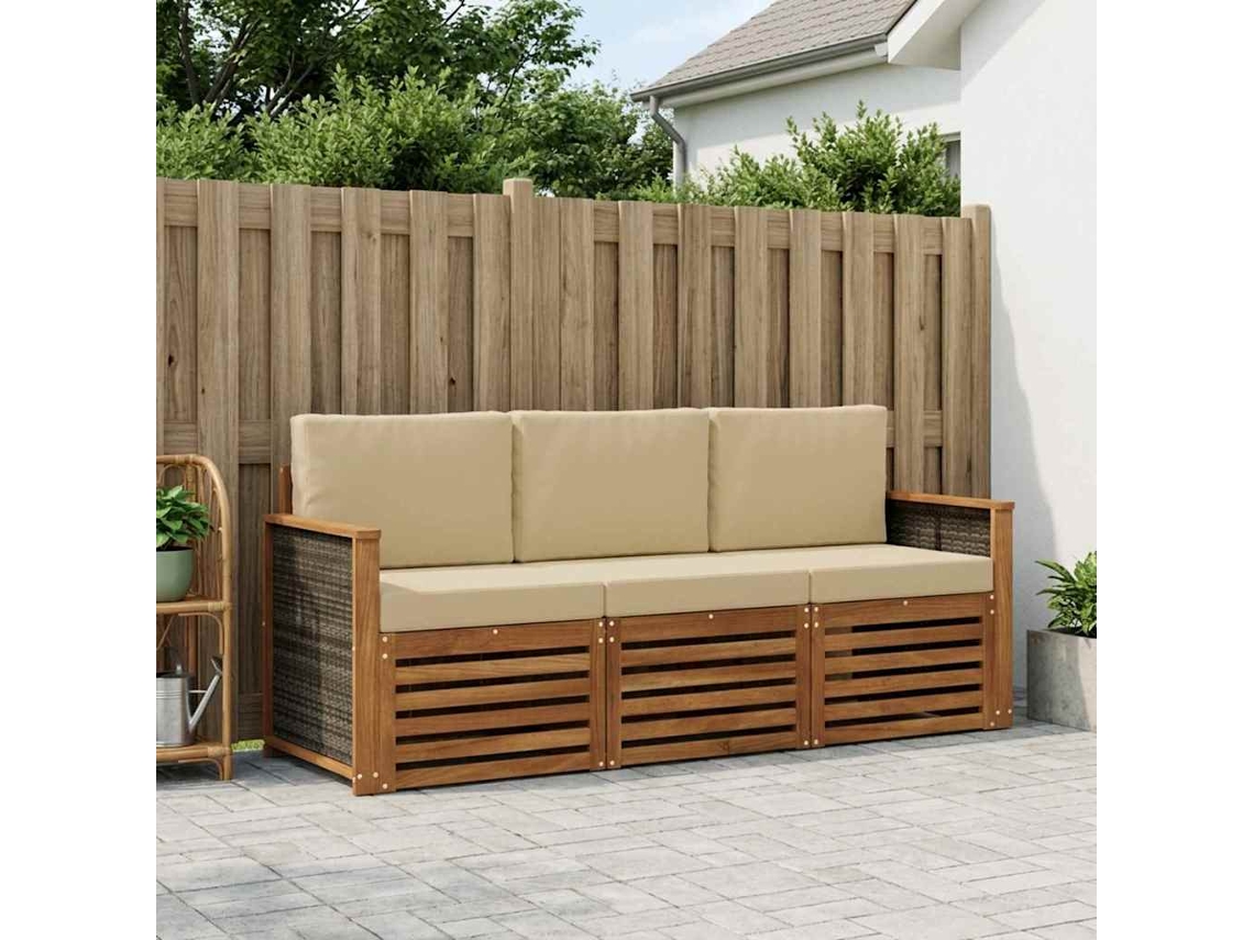 Vidaxl Conjuntos De Sofás Com Almofada 3 Pcs Madeira Sólida De Acácia