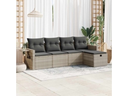 Vidaxl 5 Pcs Conj. Sofás Jardim C/ Almofadões Vime Pe Cinzento-claro