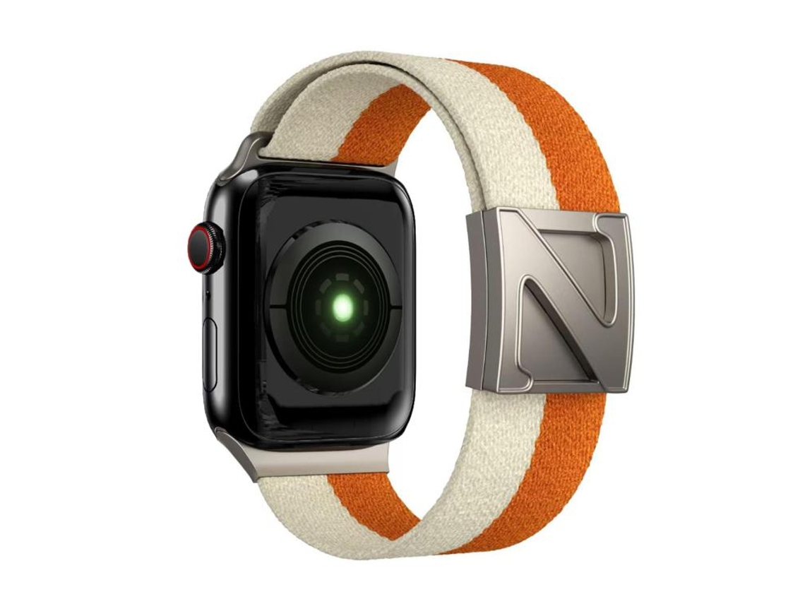 Bracelete para Apple Watch 42/41/40/38mm Nylon Bicolor com Fecho Magnético em Formato Z Laranja Claro XIAOMOYU