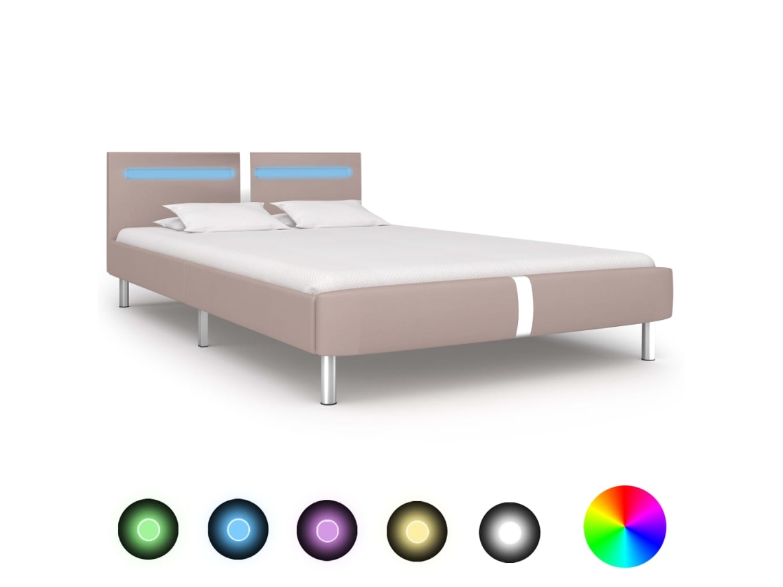 Vidaxl Estrutura De Cama C/ Leds 120x200cm Couro Artificial Cappuccino