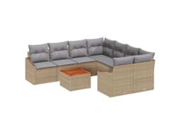 Conjunto 9 Sofá De Jardim Vidaxl Bege Vime Pe (55 X 55 X 37 Cm)