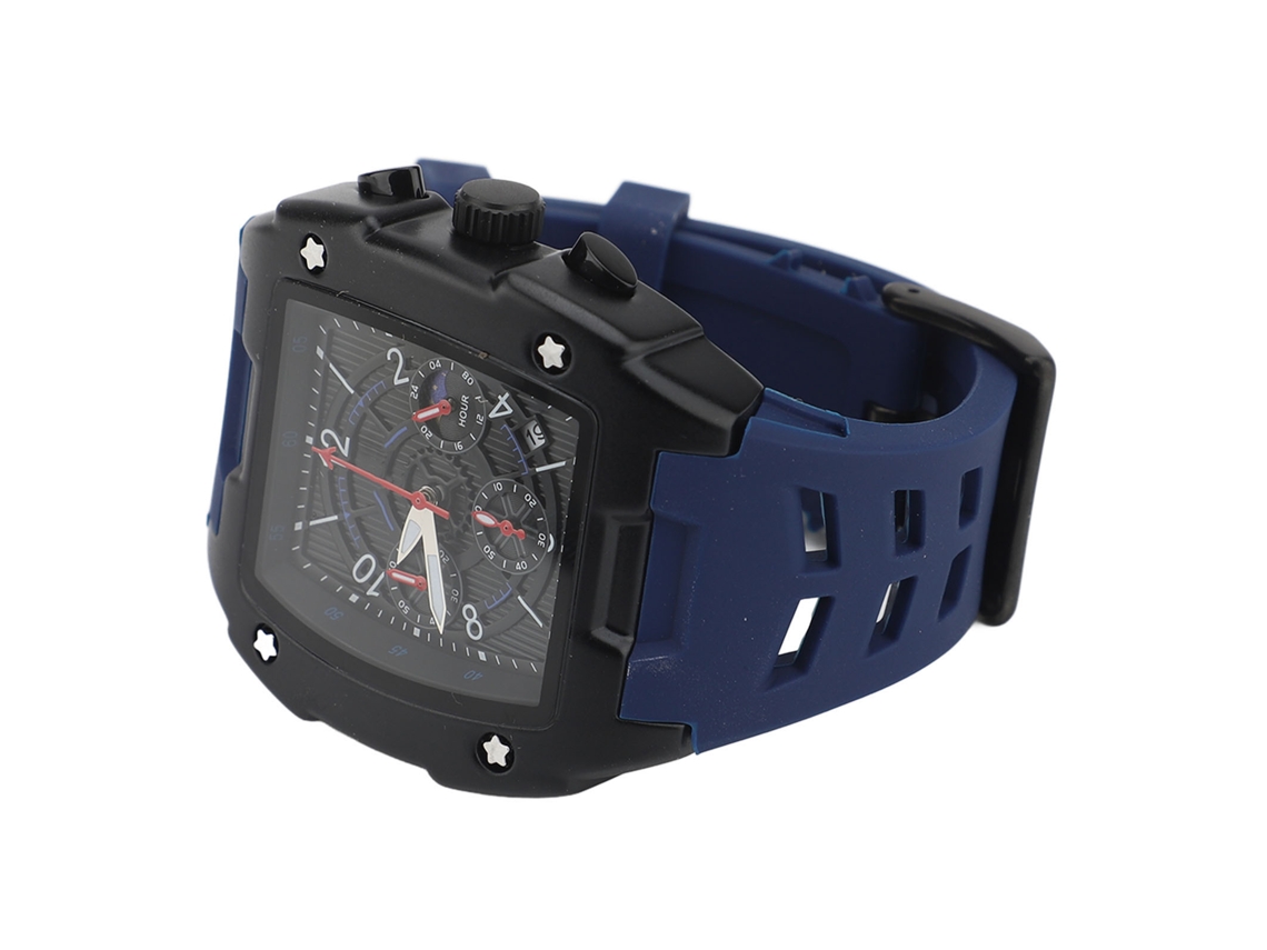 Relógio Analógico Masculino Quartzo Cronógrafo Resistente À Água Pulseiro de Silicone Azul