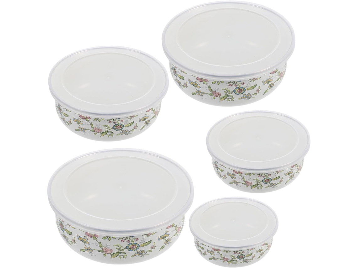 Kit de 5 Peças de Utensílios Esmaltados Inoomp com Tampas Herméticas, Tigelas Grandes para Salada e Sopa, Leves e CHABERLU
