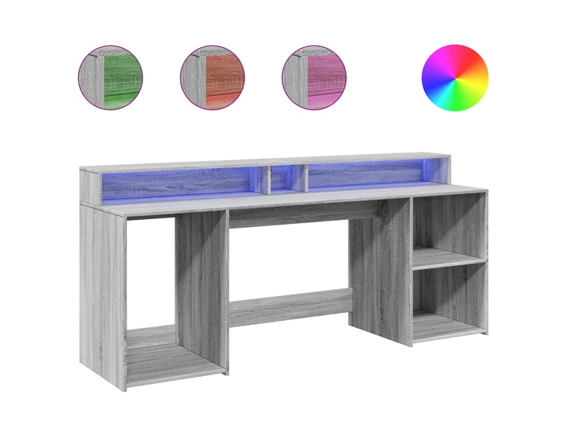 Secretária com luzes LED 200x55x91 cm, proveniente da Madeira Cinzento Sonoma, EXCLUSIVO DA MAISON