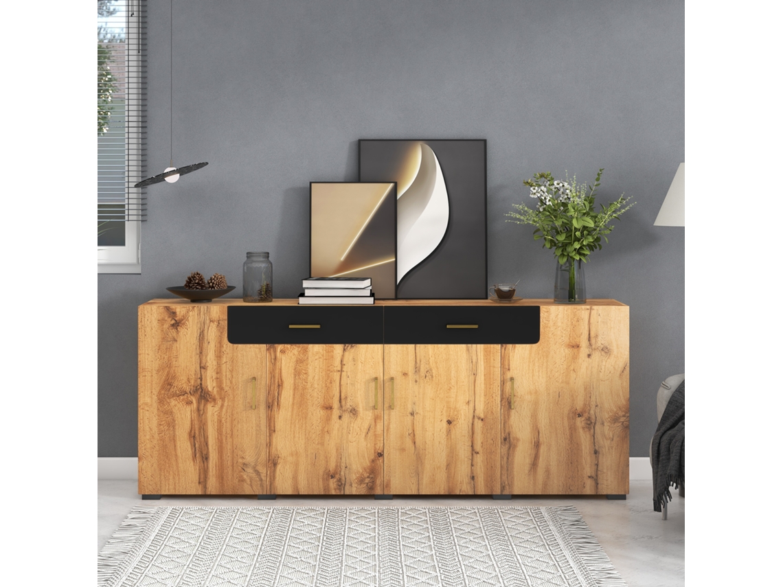 Buffet L 200 Cm 4 Portas Com 2 Gavetas Natural Estilo