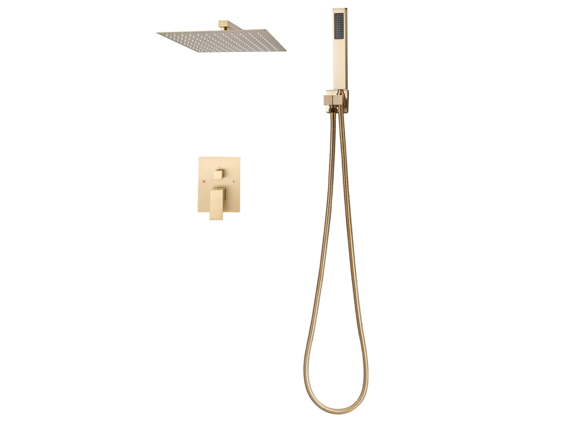 Conjunto De Chuveiro Com Chuveiro Quadrado Tipo Chuva Succebuy Em Acabamento Dourado Escovado