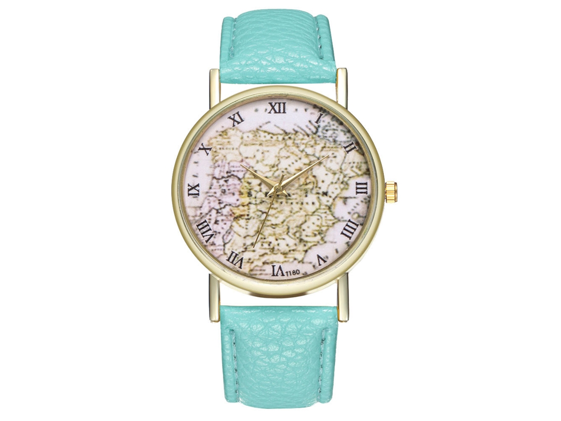 Relógio de Pulso Unisex Zhoulianfa Quartzo Couro Pu Padrão Mapa Cor Menta