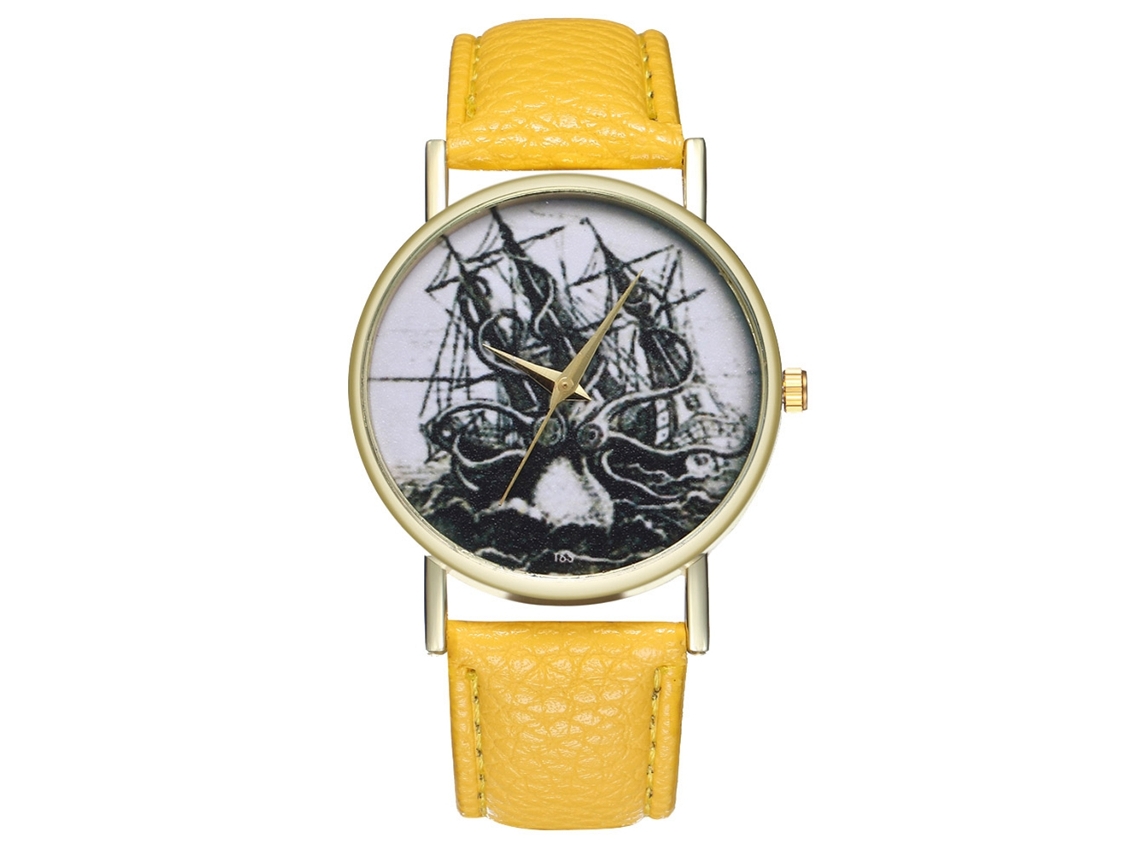 Relógio de pulso masculino vintage simples e moderno com movimento de quartzo e pulseira de couro PU T63-a (amarelo)