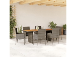 Vidaxl 7 Pcs Conjunto De Jantar P/ Jardim C/ Almofadões Vime Pe Cinza
