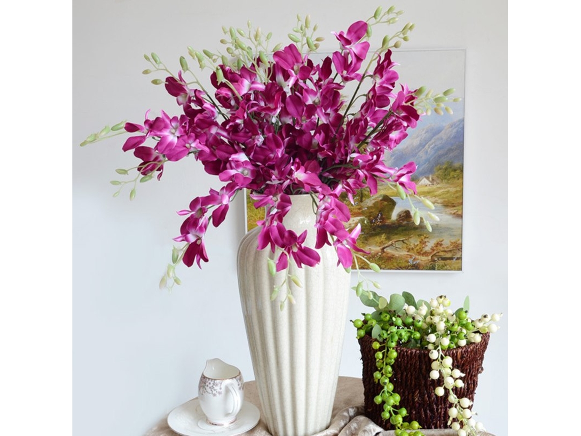 Flor Artificial Orquídea em Seda Branca Ramo Decorativo para Casa Casamento Jardim