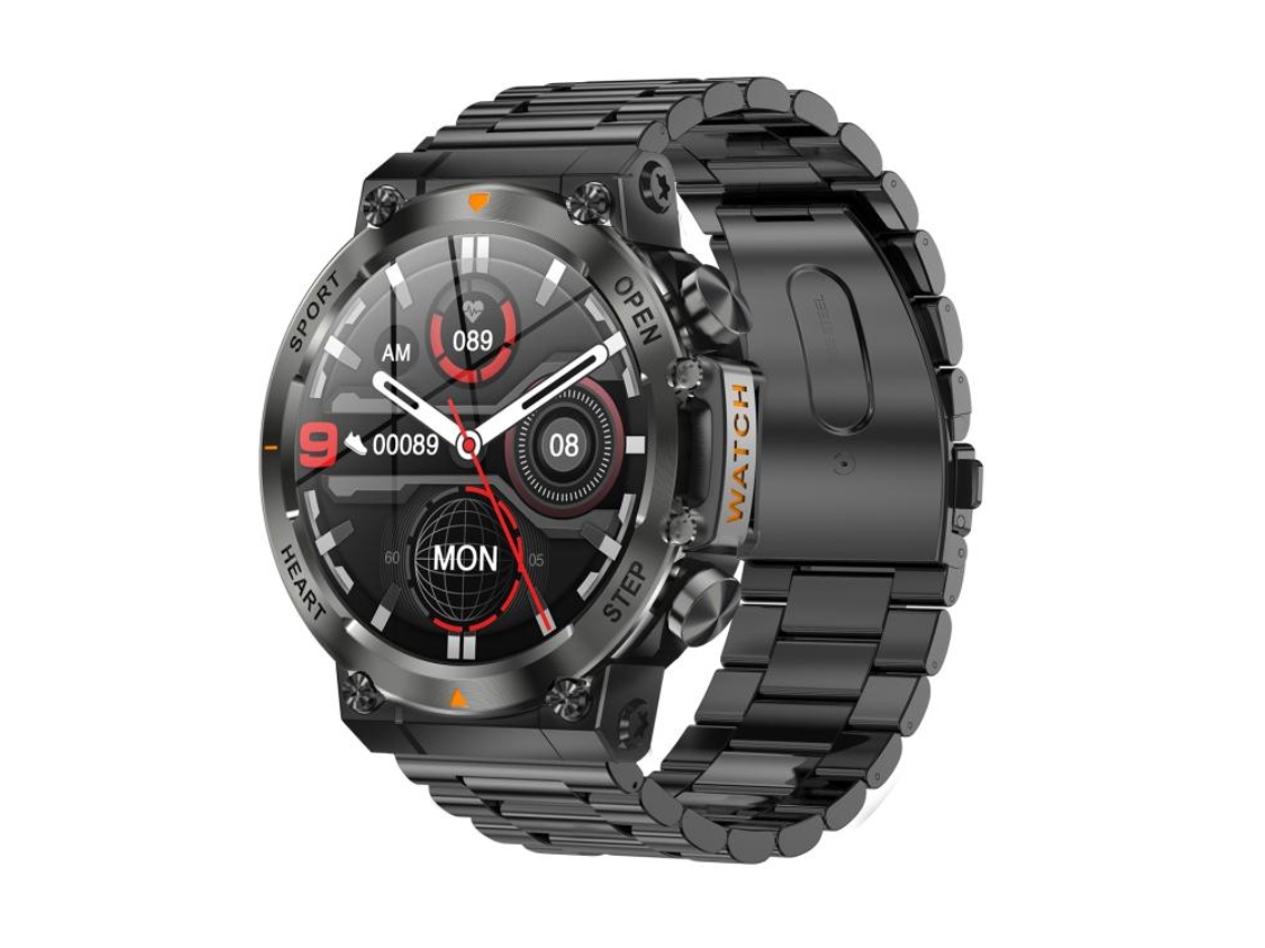 Smartwatch (preto + Pulseira De Aço Preta), Com Suporte Para Monitoramento De Pressão Arterial, Frequência Cardíaca, Atividades Físicas E Saúde