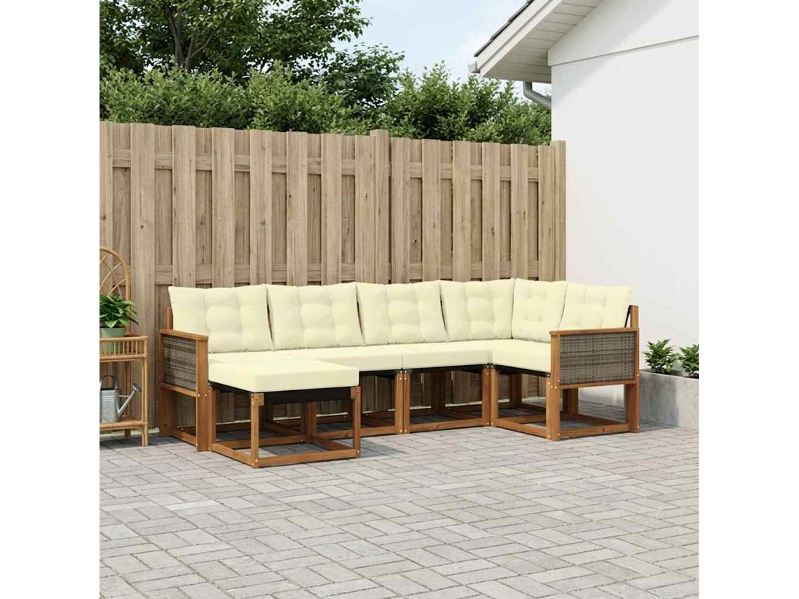 Vidaxl Conjunto De Sofás Para Exterior 6 Unid. Natural E Creme