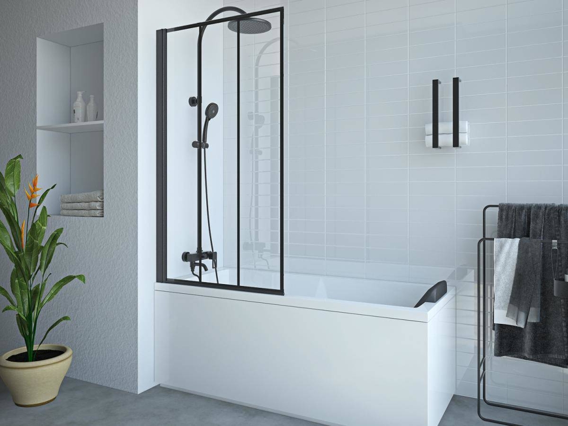Resguardo de Banheira Dolana VENTE-UNIQUE.PT (Preto - Metal e Vidro - 80x1.92x140 cm)