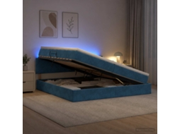 Vidaxl Cama De Armazenamento Led Com Colchão Azul Escuro 200 X 200 Cm