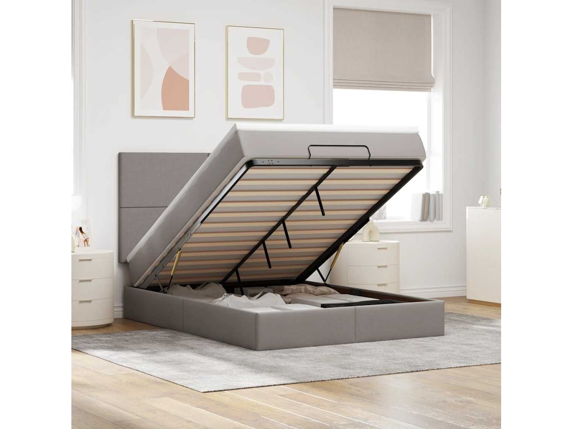 Vidaxl Estrutura De Cama Otomana Com Colchão Tecido Cinzento 140x200cm