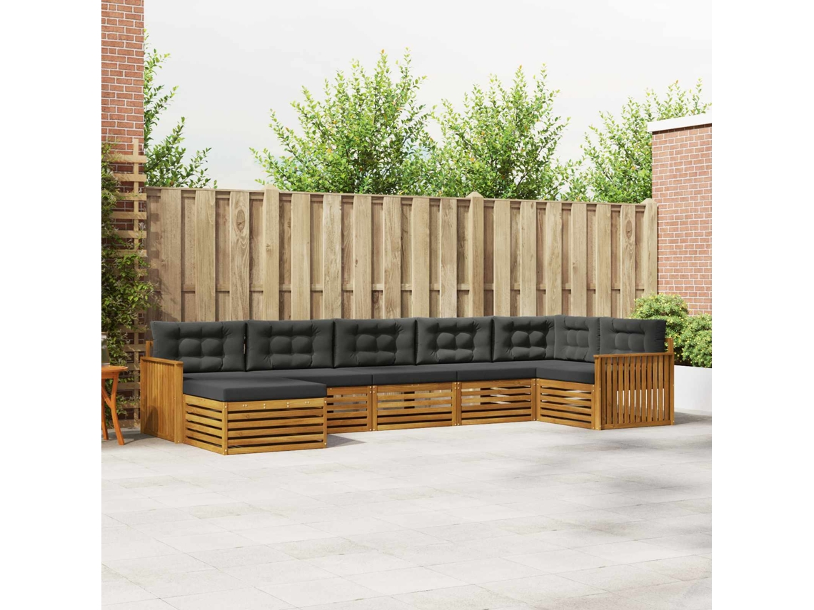 Vidaxl Conjunto De Sofás Para Exterior 7 Unid. Natural E Antracite