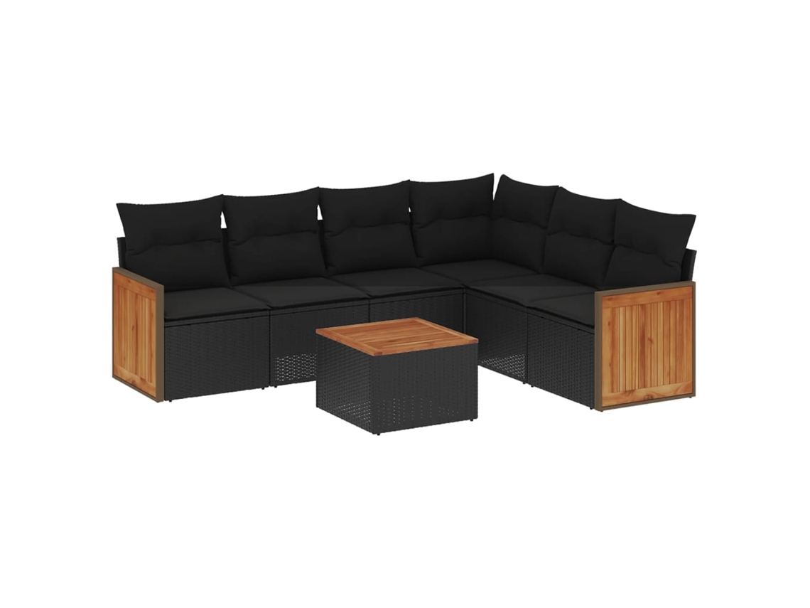 Maison Exclusive - 7 Pcs Conjunto De Sofás P/ Jardim C/ Almofadões Vime Pe Preto