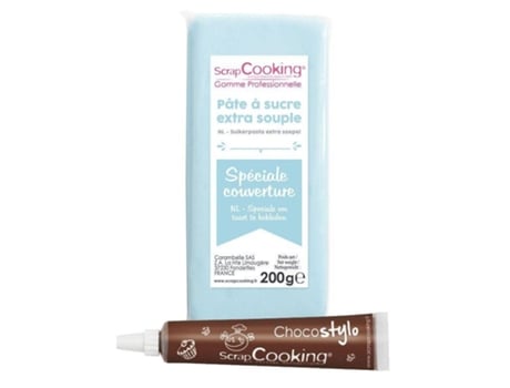 Pasta de Açúcar Cobertura Azul Claro 200 g+ Caneta Chocolate Scrapcooking