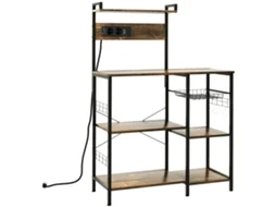 Estante para micro-ondas com tomada USB, 5 ganchos, 90x42x130cm, marrom rústico BTFORUS
