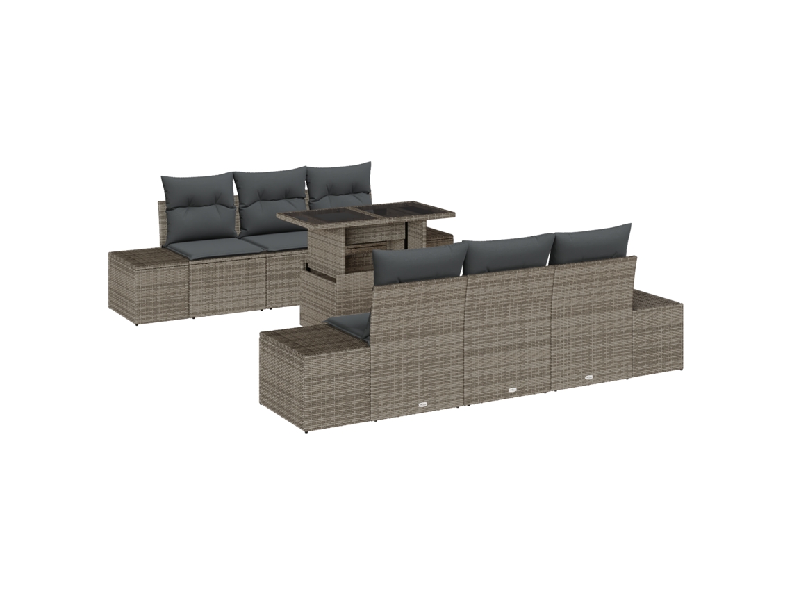 Conjunto 7 Móveis De Jardim Vidaxl Cinzento Vime Pe (100 X 55 X 73 Cm)
