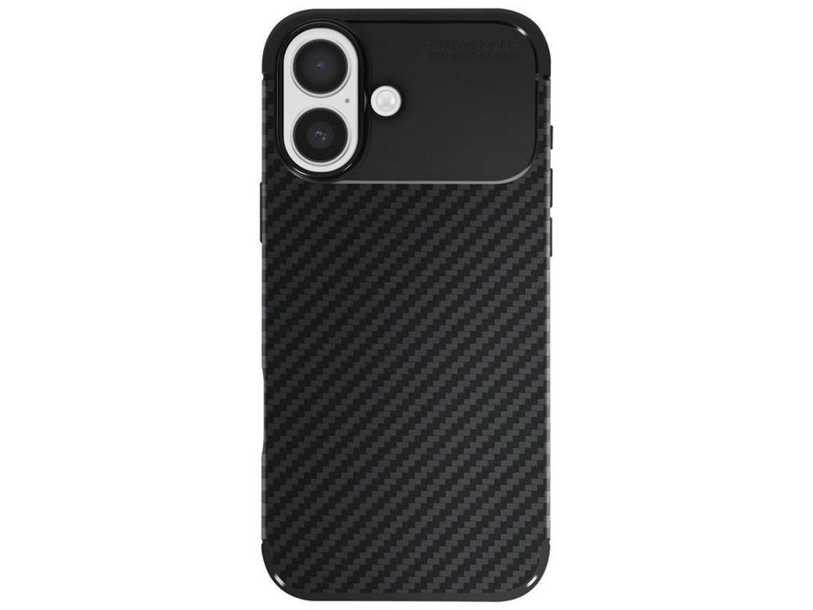 Capa De Silicone Para Iphone 17 Com Acabamento Texturizado Em Fibra De Carbono Na Cor Preta Ecológica.