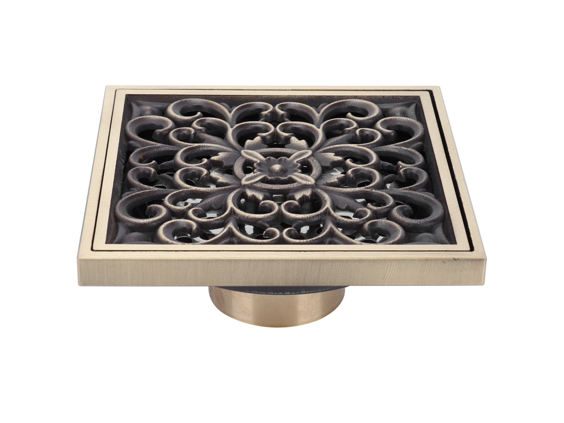 Ralo de chão antigo de cobre 10x10cm para banheiro varanda garagem com filtro anti obstrução | S/MARCA