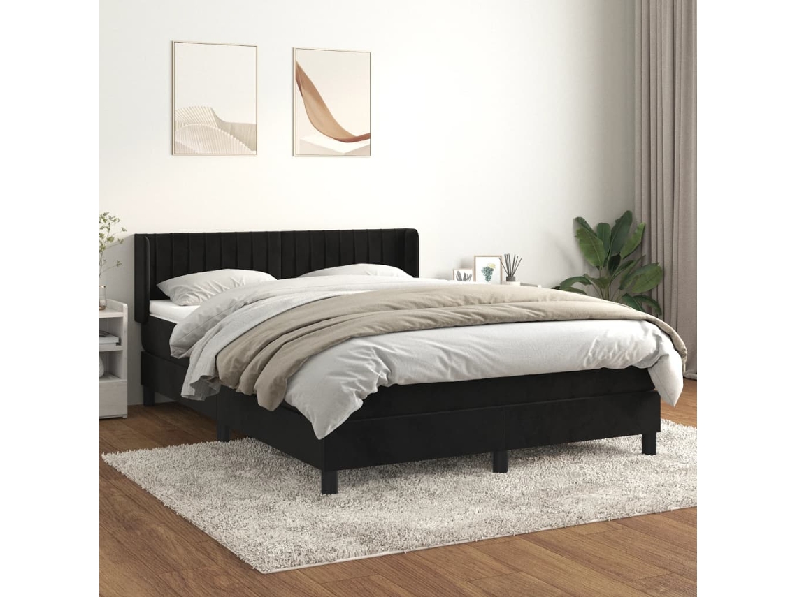 Vidaxl Cama Com Molas/colchão 140x200 Cm Veludo Preto