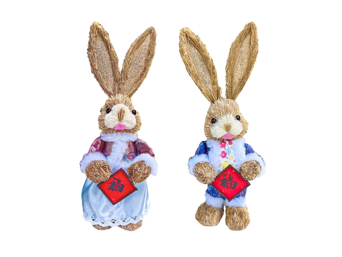 Laxiscreed Pack De 2 Coelhinhos Da Sorte De 35cm Para Ano Novo, Feminino E Masculino Com Relva