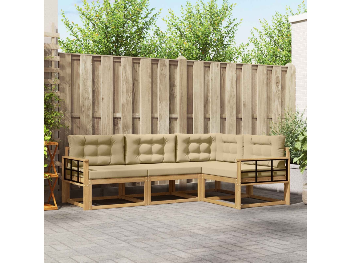 Vidaxl Conjunto De Sofás Para Exterior 3 Unid. Branco E Bege Poliéster