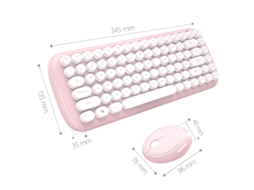 Conjunto De Teclado E Mouse Sem Fios 2.4 Ghz, Com Teclas Redondas Retrô, Layout Moderno E Na Cor Rosa Pastel.