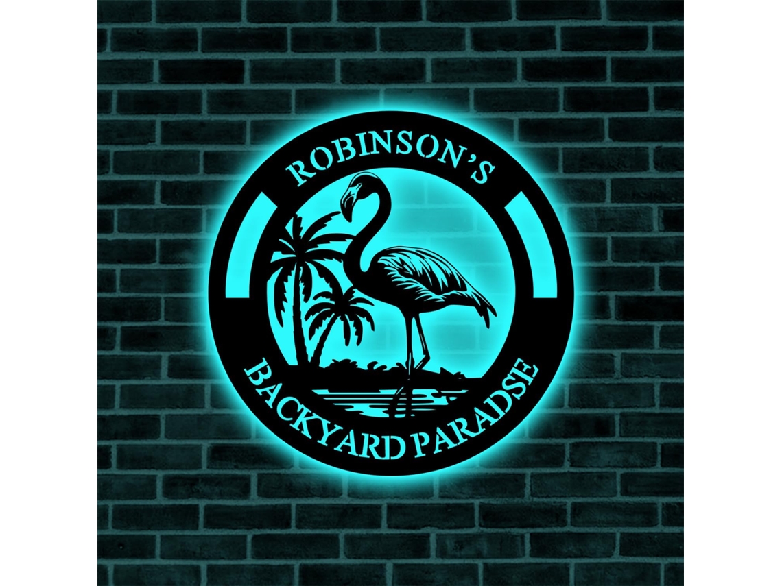 Letreiro De Led Personalizado Com Flamingo Em Neon Luminária Parede Personalizada Nome Da Família, Decoração Tropical