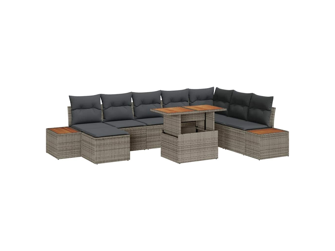 Vidaxl Conjunto De Sofá De Jardim 9 Unid. Cinzeto Rattan Sintético