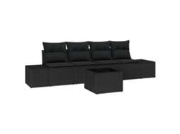 Conjunto 5 Móveis De Jardim Vidaxl Preto Vime Pe (55 X 55 X 37 Cm)