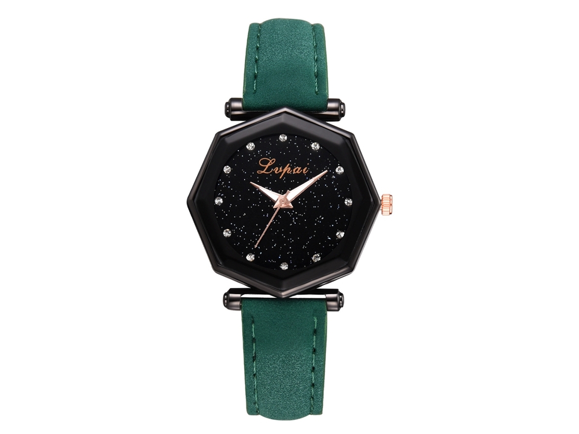 Relógio de Pulso Feminino de Quartzo Lvpai com Pulseira Pu e Mostrador Irregular Verde