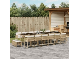Vidaxl 17 Pcs Conjunto de Jantar P/ Jardim C/ Almofadões Vime Pe Bege
