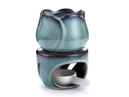 apoio de Velas Aromáticas Decorativo, Modelo Flor, com Colher de Vela, Azul, Porcelana
