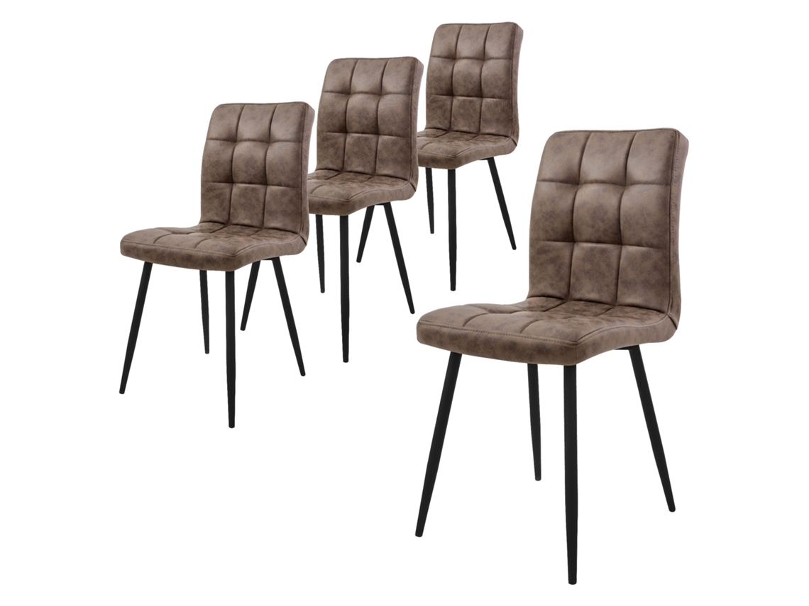 Conjunto de 4 Cadeiras de Jantar com Estofo em Pele Sintética Castanha e Pernas de Metal Incluindo Material de Montagem ML-DESIGN