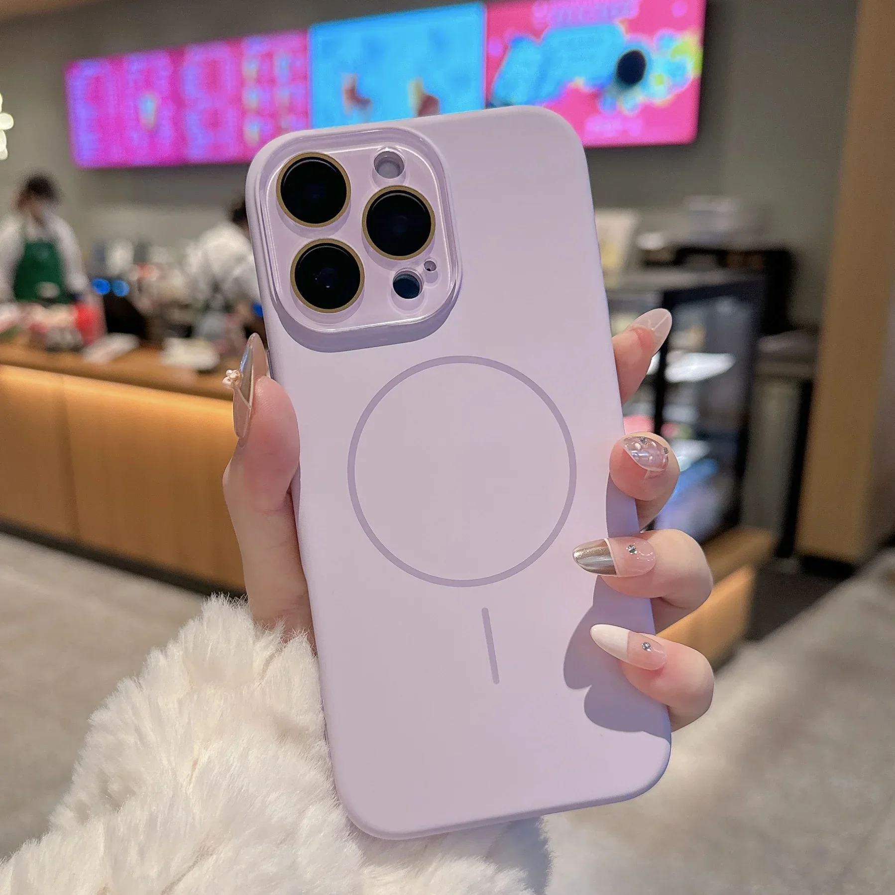 Capa Protetora Magnética Para Carregamento Sem Fio (iphone 15 Pro Roxo), Feita De Silicone Líquido.